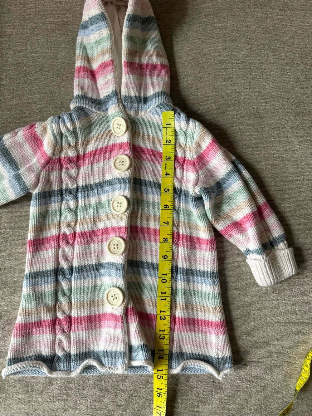 Baby Gap Hooded Cable Knit Cardigan Sweater Coat 18-24M Pastel Striped